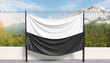 layered fabric banner mockup vinyl banners printing grommet mockup corporate outdoor banner horizontal banner mockup hanging outside fabric scrim vinyl banner hanging on the fence