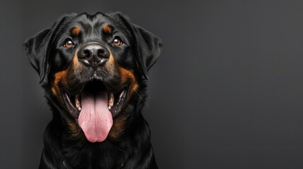 Poster - Grinning rottweiler posing majestically with its tongue out, radiating confidence