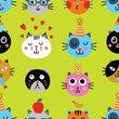 Cute seamless background with funny cats. Can be used for wallpaper, pattern fills, web page background,textile, postcards.