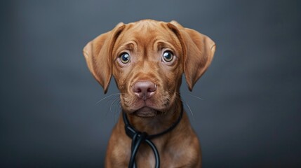 Poster - A charming brown puppy surrounded by an extension cord captivates in a close up indoor studio photo embodying the concept of caring for pets