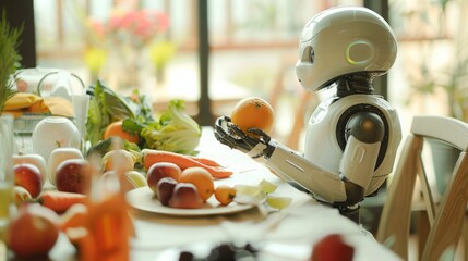 Poster - Robot Sitting at Table With Plate of Food