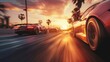 Stunning sunset backdrop as cars compete in a high-stakes street race