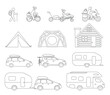 Camping travel and tourism. Collection of tent and caravan icons.