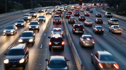 Poster - Taillights of vehicles streaking along an urban expressway during the late evening rush