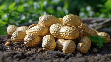 Wall Mural - Wide panoramic wallpaper banner, macro closeup photograph of peanuts on green background 