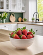 bowl with strawberries on modern kitchen interior