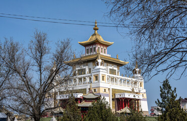 Wall Mural - Buddhist temples and symbols of the capital of Kalmykia Elista on a sunny spring day