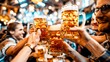 © Sasint - An immersive view of the Oktoberfest in Munich, with festival-goers in traditional lederhosen and dirndls clinking steins of beer.