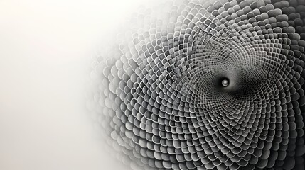 Macro view of a fantastically patterned and textured organic vortex structure in black and white