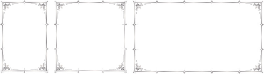 Set of Decorative Vintage Silver Frames and Borders, 2x3, 1x1, 16x9 sizes