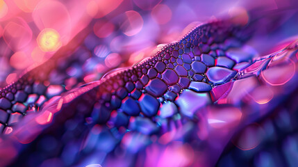 Wall Mural - Macro photography, futuristic vibrant organic nature-inspired abstract reptile skin and scales connecting and flowing. Very modern. Nature technology, sustainability design, isolated, bokeh, bright