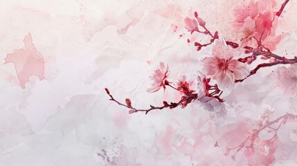 Sakura branch in watercolor style on an light abstract background illustration.
