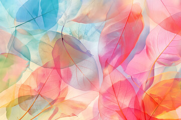 Wall Mural - Colorful translucent leaves in overlay showing texture and vein detail