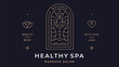 Healthy Spa Massage Salon Label. Minimalist line art logo template. Simple modern design line graphic spa beauty massage salon badge. Symbol line icon spa salon sign. Vector Illustration