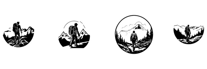 Wall Mural - Hand drawn illustration of hiker 