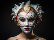beautiful blond woman in carnival mask. mysterious girl. Halloween