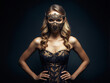 beautiful blond woman in carnival mask. sexy girl with golden skin and jewelry