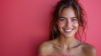 Wall Mural - Woman in Pink Dress Smiling at Camera