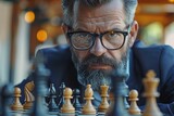 Fototapeta  - Compelling stock photo mockup: Business leader challenges AI in chess