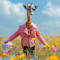 Sticker - spring giraffe, AI generated