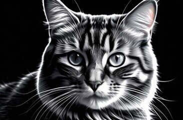 Wall Mural - Black and white photograph of a tabby cat close up