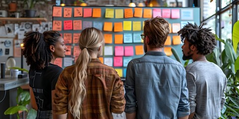 Poster - Diverse team members collaborating on an idea board in the office workspace