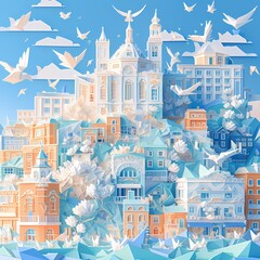  Vibrant Paper Art Rendition of Rio de Janeiro's Cityscape - Perfect for Stock Images Related to Travel, Architecture, and Local Culture