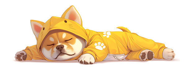 Wall Mural - Cute cat wearing anime onesie dog costume on white  background