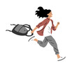 A young schoolgirl or student runs joyfully with a backpack in her hand. Happy teenage girl. School break and holidays. Flat vector art illustration isolated on white background
