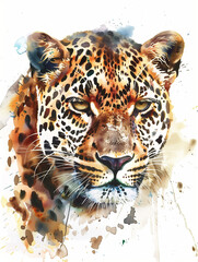Wall Mural - A Minimal Watercolor of a Leopard's Face Close Up