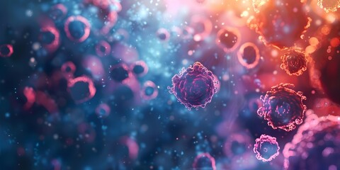 Poster - Vibrant Abstract Microscopic Cells and Bacteria Inspired Background with Glowing Colors and Organic Patterns
