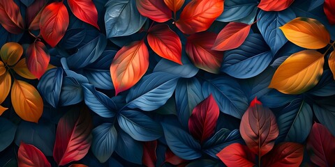 Wall Mural - Vibrant and Soothing Autumn Leaf Abstract with Rich Textures and Striking Color Palette