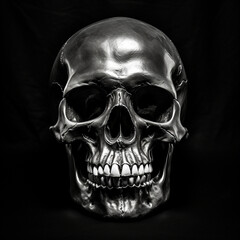 Wall Mural - light skull 4k high contrast hard lighting black and white photography with dark background сreated with Generative Ai