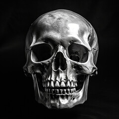 Wall Mural - light skull 4k high contrast hard lighting black and white photography with dark background сreated with Generative Ai