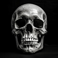 Wall Mural - light skull 4k high contrast hard lighting black and white photography with dark background сreated with Generative Ai