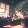Step into the World of Discovery with This Charming Explorer's Office, Complete with Vintage Maps and Ray of Sunlight.