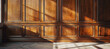 Sunlight casting shadows on classic wooden wall paneling