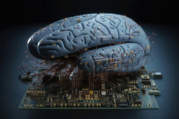 Poster - Artificial intelligence science concept with technological AI brain on the circuit board.