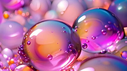 Aufkleber - Pink holographic bubbles floating on the soft colorful abstract background in beautiful vivid tones