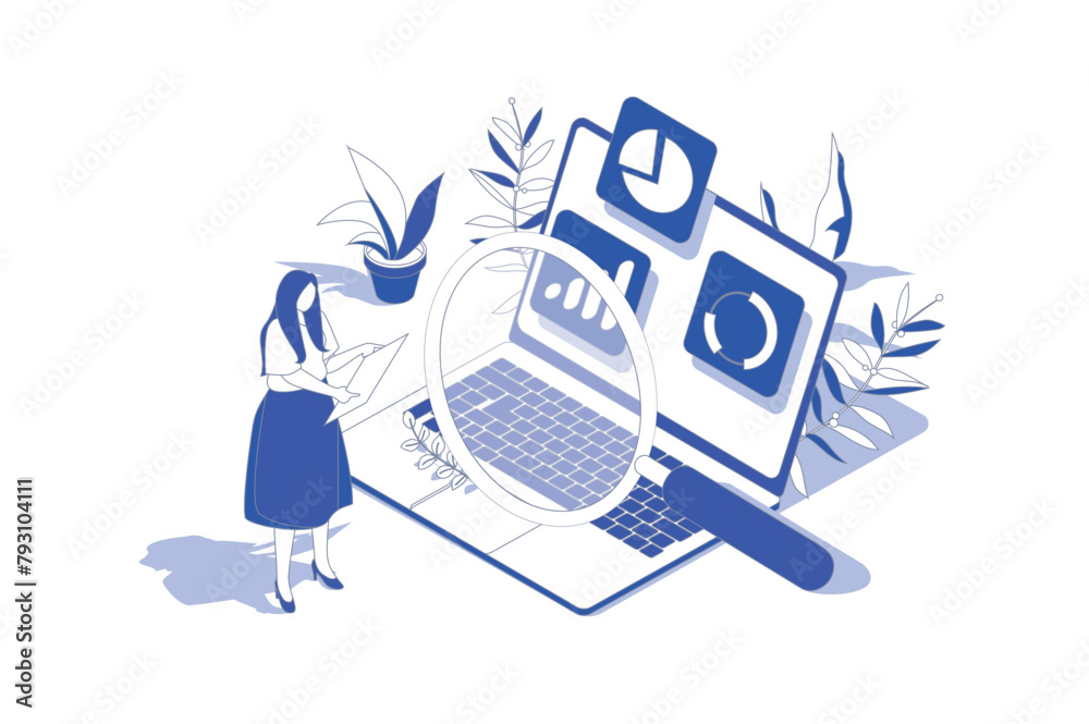 Data analysis 3d isometric concept in isometry graphic design for web ...
