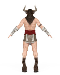 Wall Mural - minotaur in a pose on white background rear view