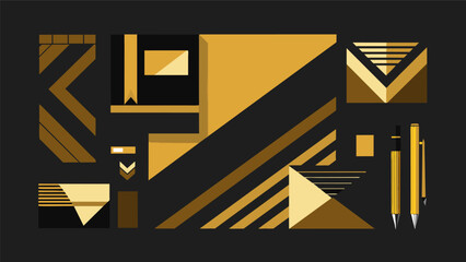 Wall Mural - Make a statement with this striking black and gold stationery set featuring bold geometric patterns for a modern and edgy look..