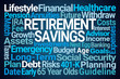 Retirement Savings Word Cloud on Blue Background