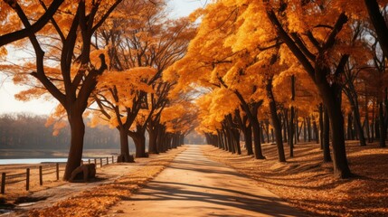 Poster - b'Fall Scenery of Trees by Lake with Path'