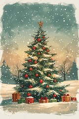 Wall Mural - a snowy christmas tree