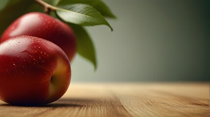 apple on a wooden table mouthwatering vector illustration showcasing a perfectly ripe apple, ready to be enjoyed. The apple is depicted with vibrant colors and juicy details, highlighting its freshnes