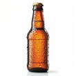A cold, sweaty beer bottle glistens with condensation, promising refreshment.