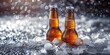 Bottles of chilled beer glisten with condensation, promising a refreshing sip.