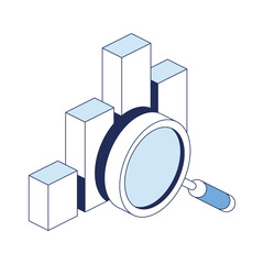Fototapete - Analytics magnifying glass chart. Vector 3d line isometric, color web icons, new flat style. Creative design idea for infographics.