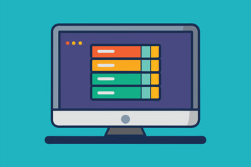 Poster - a computer monitor displaying information with a flat screen on top of it, data storage or storage i